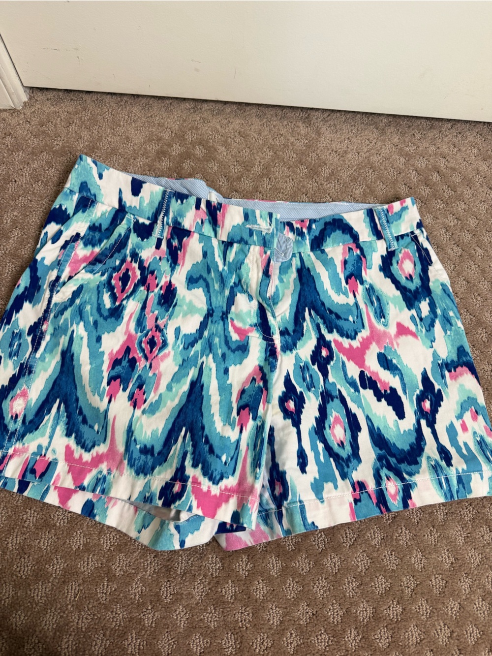 Crown Blue, Teal & Pink Abstract Print Bermuda Shorts